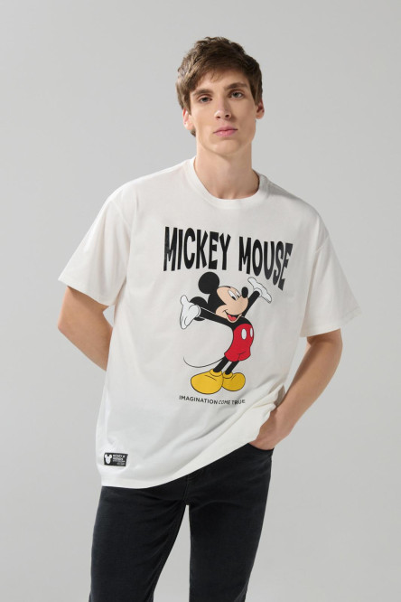 Camiseta crema clara de Mickey manga corta oversize