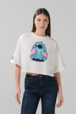 Camiseta crop top crema oversize con arte de Lilo y Stitch