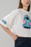 Camiseta crop top crema oversize con arte de Lilo y Stitch