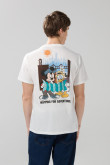 Camiseta cuello redondo crema con artes de Mickey