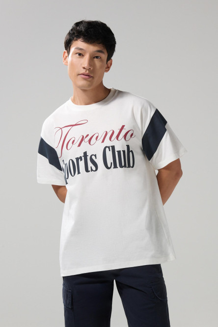 Camiseta oversize crema college con manga corta