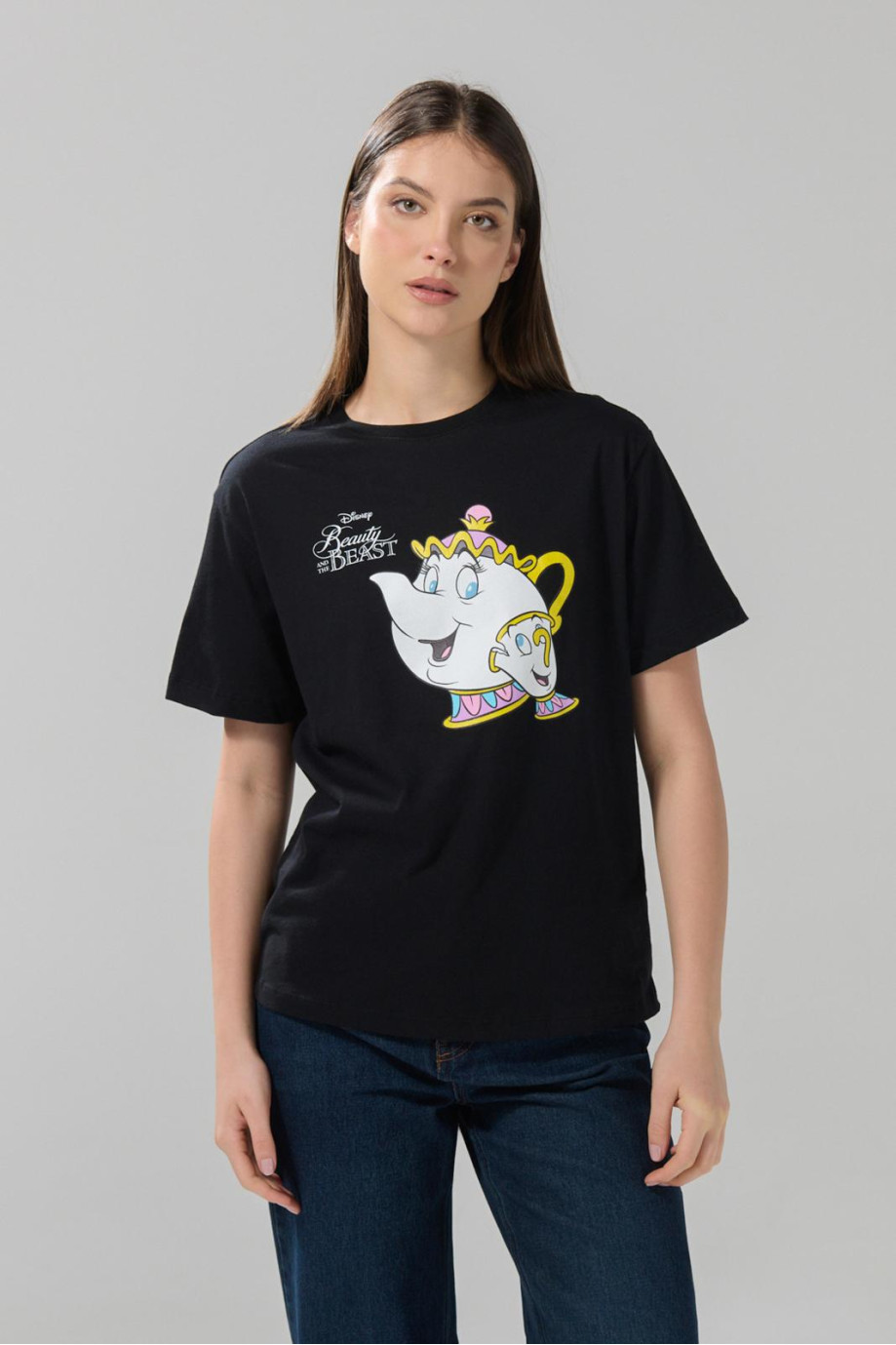 Camiseta negra de la Bella y la Bestia manga corta
