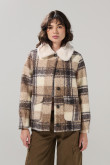 Chaqueta kaki afelpada con cuadros y cuello trucker