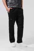 Pantalón en dril cargo unicolor con cintura ajustable