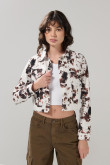 Chaqueta de jean cropped kaki con diseños de vaca
