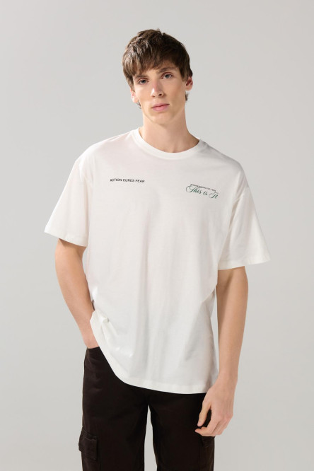 Camiseta unicolor oversize manga corta con textos localizados