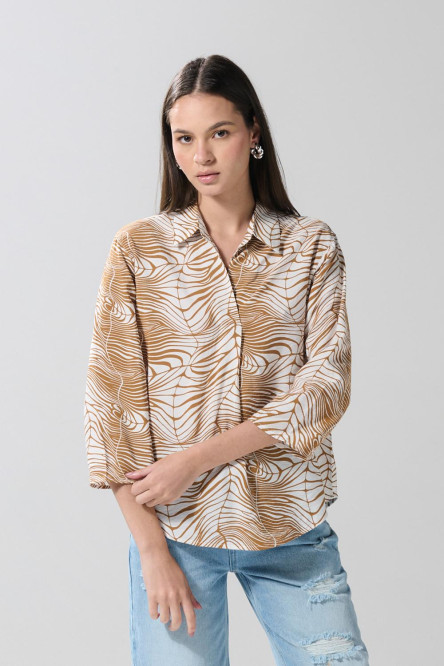 Blusa crop unicolor con prense delantero y manga 3/4