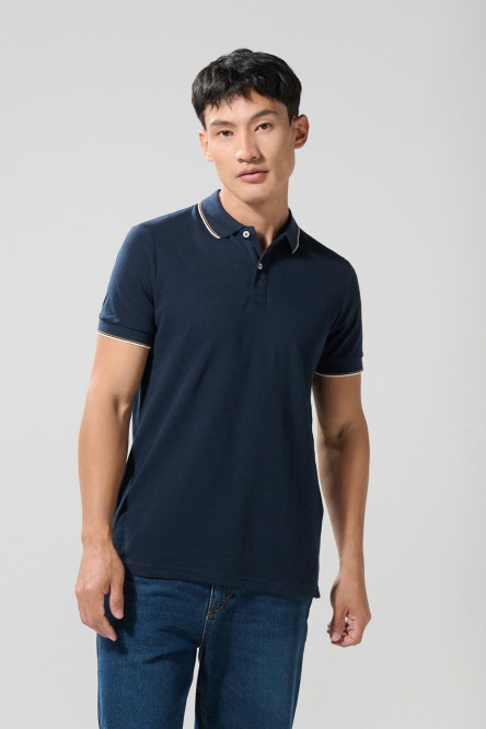 Camiseta unicolor polo con manga corta y doble botón