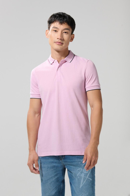 Camiseta unicolor polo con manga corta y doble botón