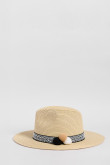 Sombrero fedora crema con cinta decorativa y pompones