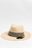 Sombrero fedora crema claro con flecos en contorno