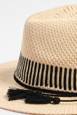 Sombrero fedora crema claro con flecos en contorno