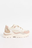 Tenis chunky femeninos en color crema con contraste rosas.