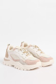 Tenis chunky femeninos en color crema con contraste rosas.