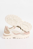 Tenis chunky femeninos en color crema con contraste rosas.