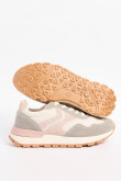 Tenis chunky, blanco con detalles en gris claro y rosa.