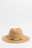 Sombrero fedora café claro con chaquiras de madera