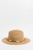 Sombrero fedora café claro con chaquiras de madera