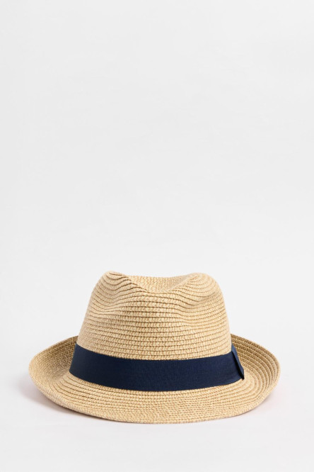 Sombrero Panamá kaki medio con cinta azul decorativa