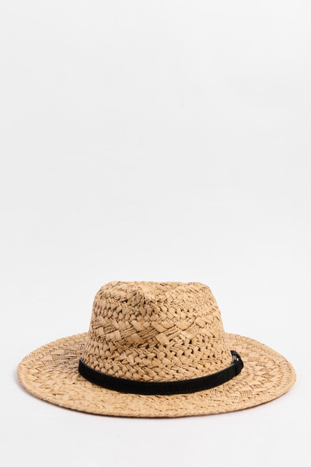 Sombrero Panamá kaki medio con correa verde