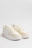 Tenis de plataforma cremas con paneles en contraste