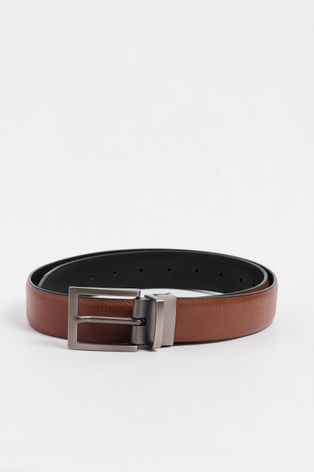 Cinturón sintético negro reversible con texturas y hebilla