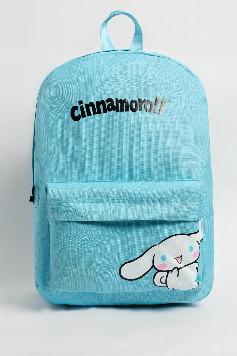 Maleta azul clara con diseño de Hello Kitty y cremalleras