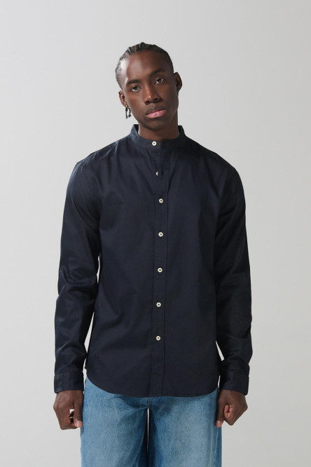 Camisa en algodón unicolor con botones y cuello nerú