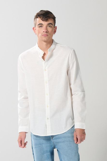 Camisa cuello nerú unicolor en algodón con manga larga