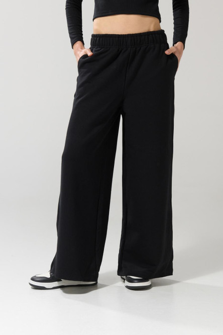 Pantalón jogger unicolor con bolsillos y bota ancha