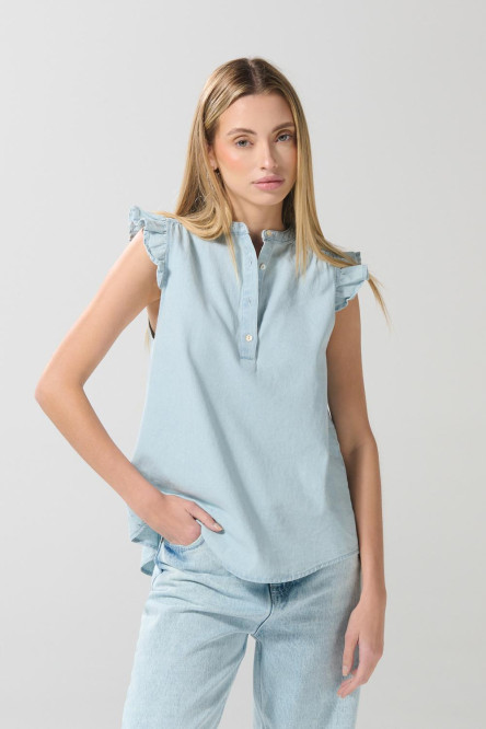 Blusa manga sisa unicolor con golas y cuello nerú