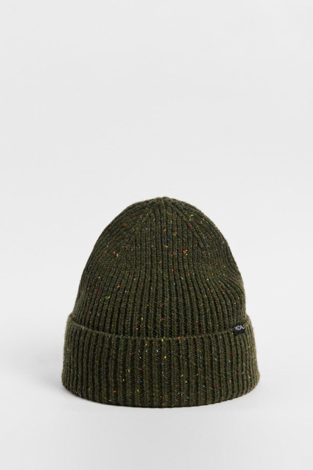 Gorro tejido unicolor con puntos coloridos y marquilla