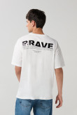 Camiseta cuello redondo unicolor oversize con estampados
