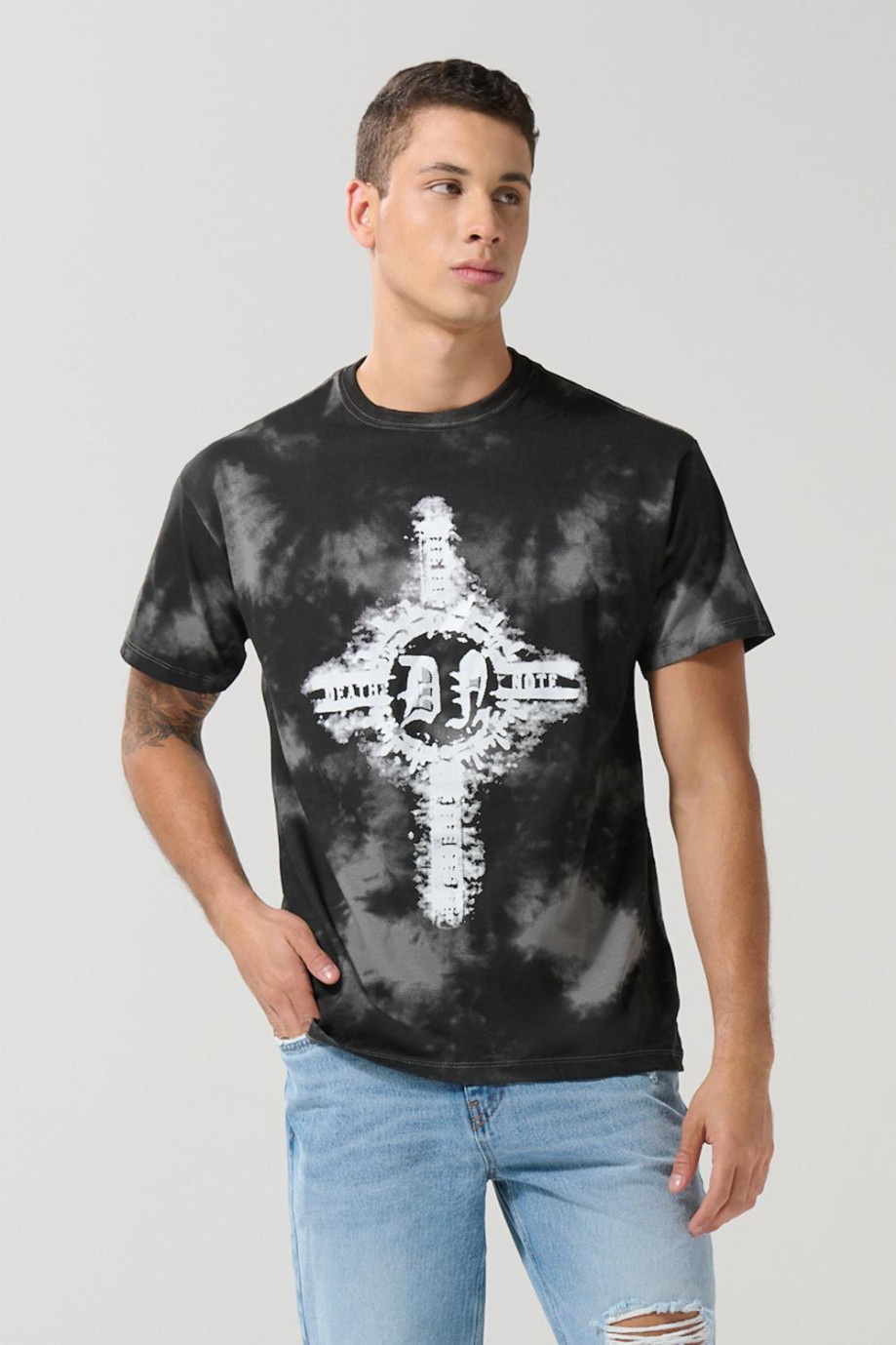 Camiseta gris tie dye manga corta con diseño de Death Note
