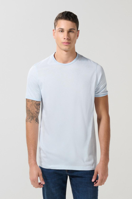 Camiseta unicolor ajustada con cuello redondo y puños en rib