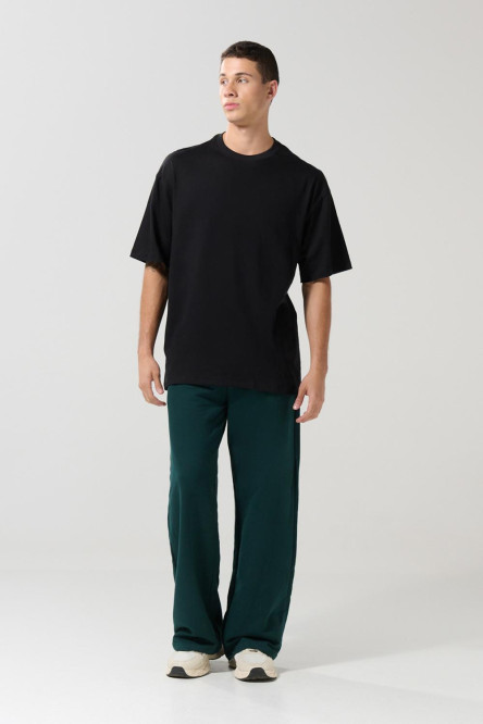 Camiseta hombro rodado unicolor en algodón con manga corta