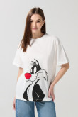 Camiseta crema clara de Looney Tunes oversize manga corta