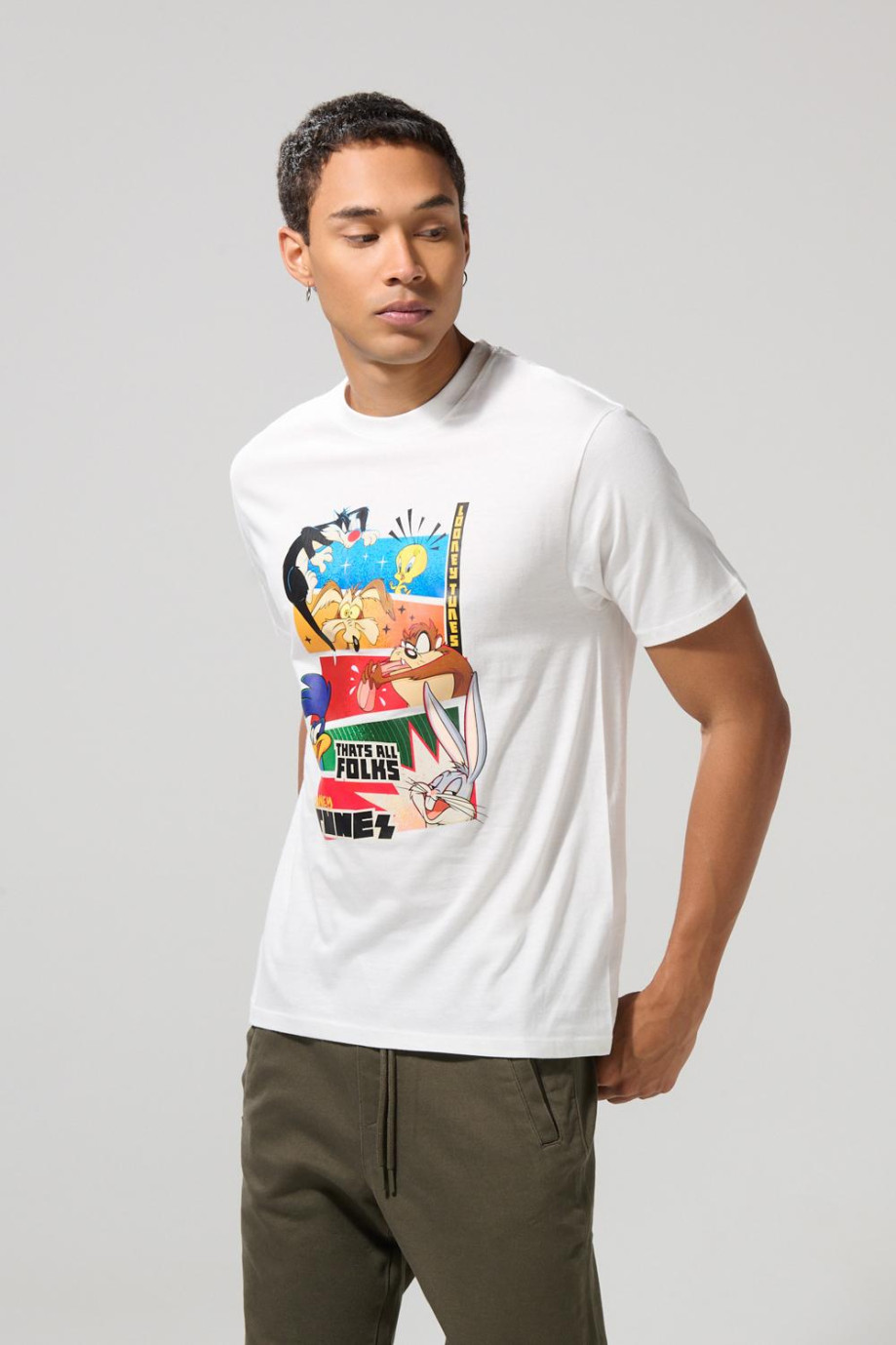 Camiseta de Looney Tunes crema clara cuello redondo