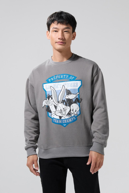 Buzo gris intenso cuello redondo de Looney Tunes
