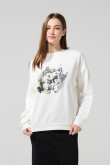 Buzo crema oversize de Looney Tunes con cuello redondo