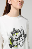 Buzo crema oversize de Looney Tunes con cuello redondo