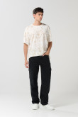 Camiseta crema clara manga corta oversize con efecto tie dye