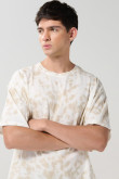 Camiseta crema clara manga corta oversize con efecto tie dye