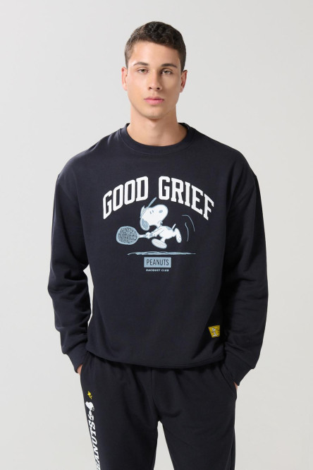 Buzo azul intenso cuello redondo con arte de Snoopy