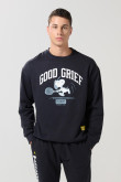 Buzo azul intenso cuello redondo con arte de Snoopy