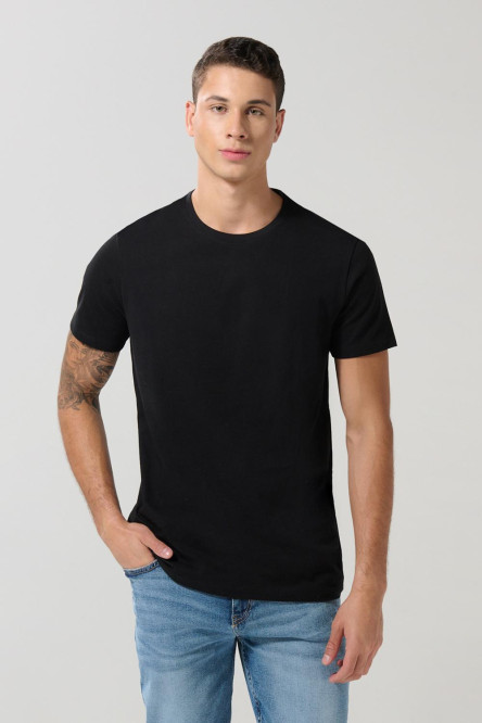 Camiseta unicolor cuello redondo ajustada en algodón