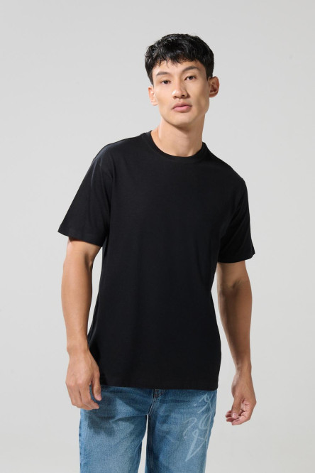 Camiseta unicolor en algodón manga corta con hombro rodado