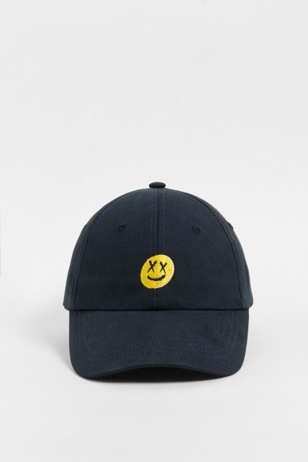 Cachucha azul intensa beisbolera con carita feliz amarilla