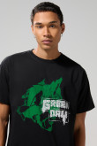 Camiseta cuello redondo negra con arte de Green Day
