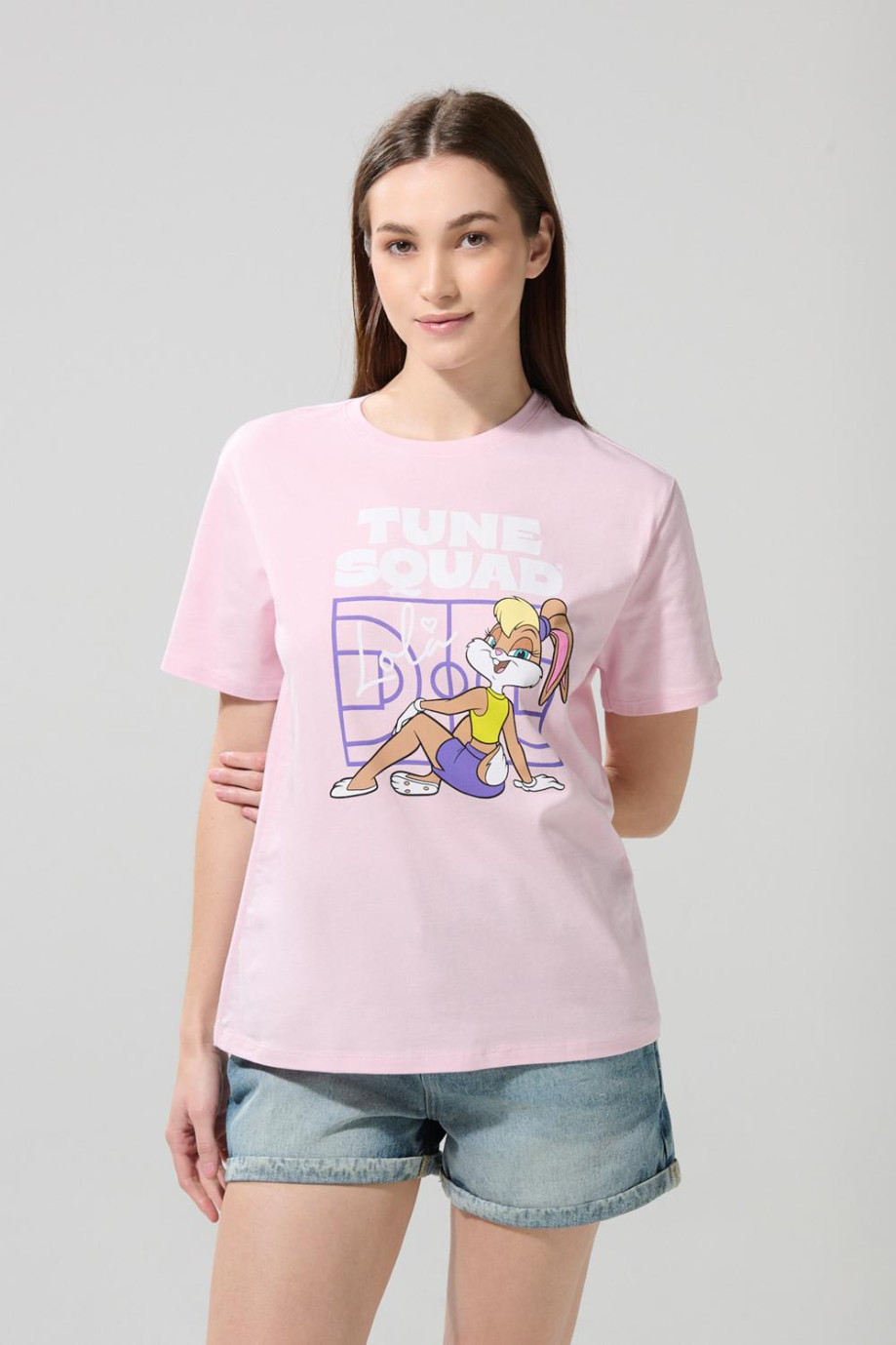 Camiseta rosada manga corta con estampado de Looney Tunes